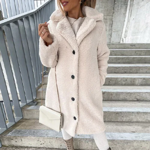 Lange Winterjas Dames Teddy Oversized in Wit, productfoto 6