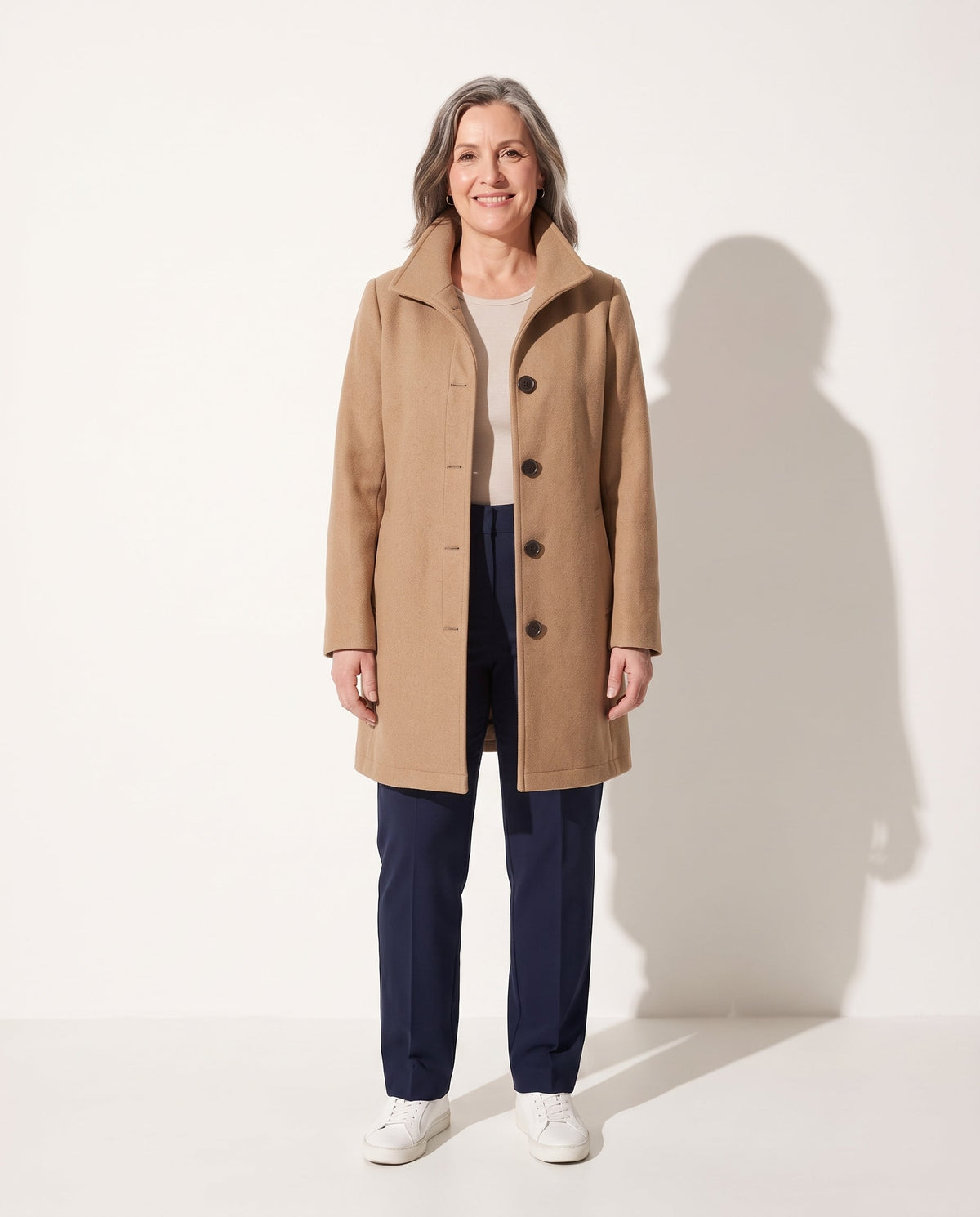 Lange Winterjas Dames Gewatteerd met Wollook in Khaki, productfoto 1