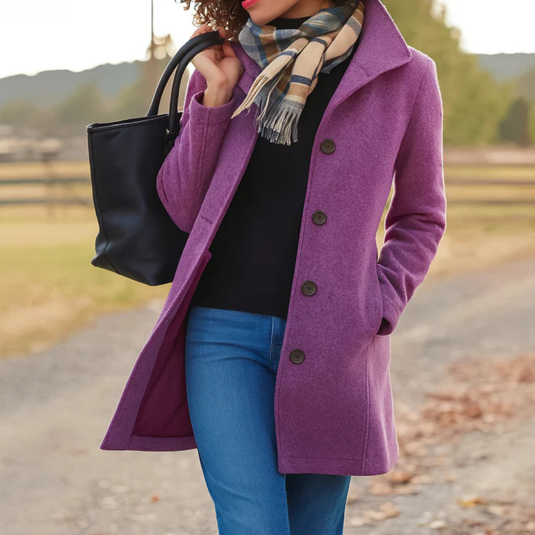 Lange Winterjas Dames Gewatteerd met Wollook in Violet, productfoto 3