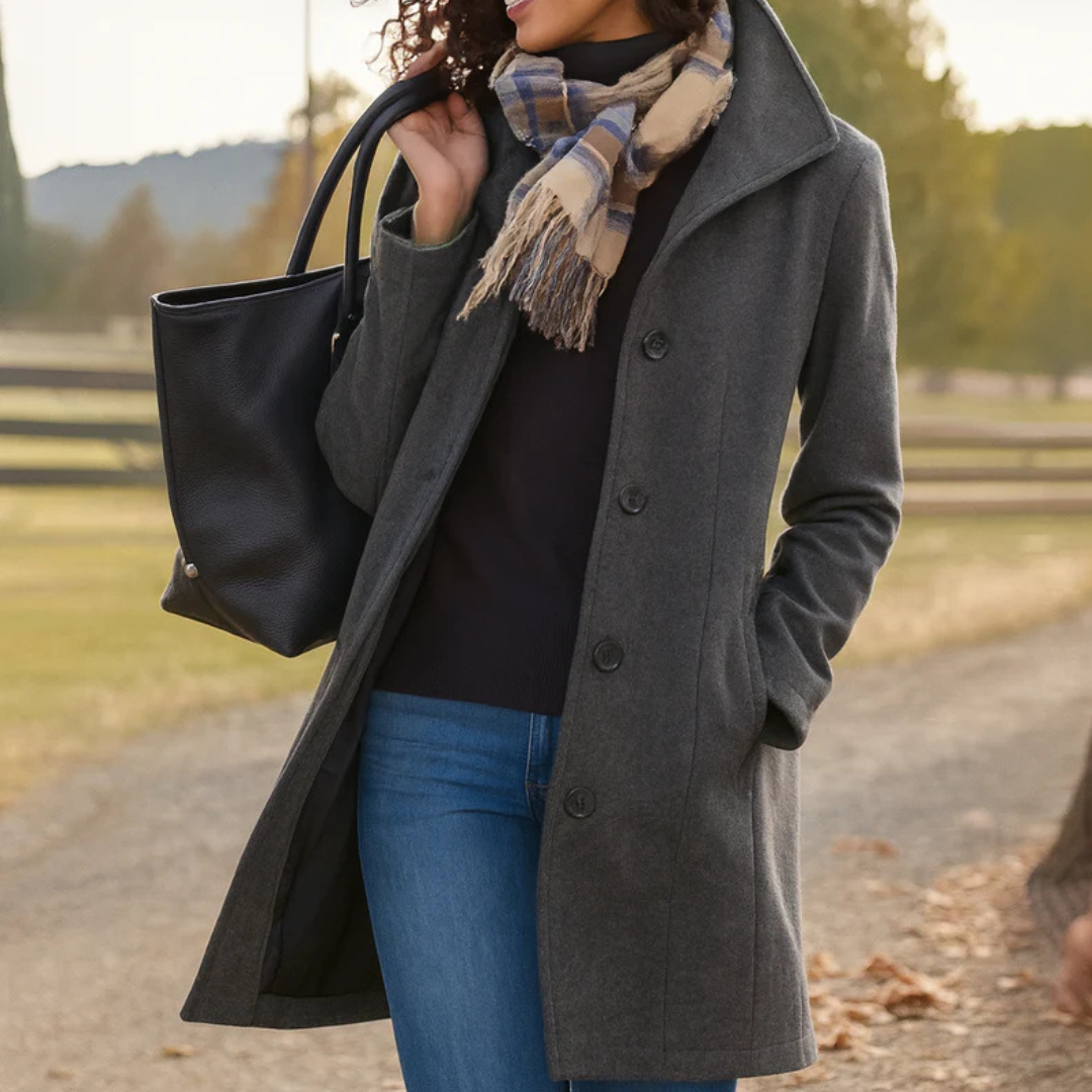 Lange Winterjas Dames Gewatteerd met Wollook in Grijs, productfoto 5