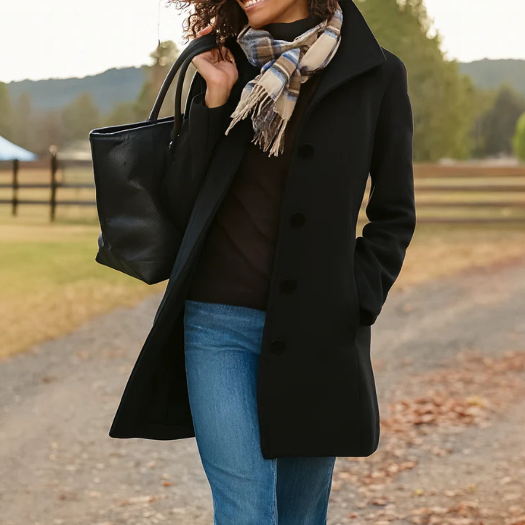 Lange Winterjas Dames Gewatteerd met Wollook in Zwart, productfoto 6