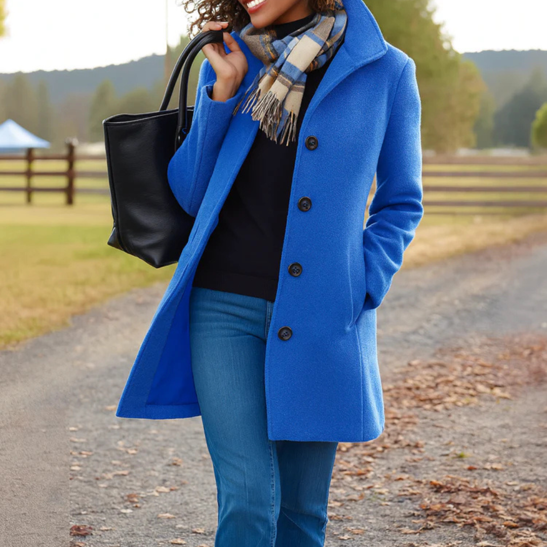 Lange Winterjas Dames Gewatteerd met Wollook in Blauw, productfoto 9