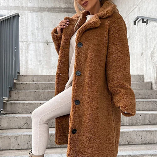 Lange Winterjas Dames Teddy Oversized in Bruin, productfoto 10