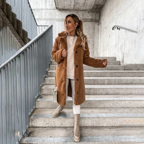 Lange Winterjas Dames Teddy Oversized in Bruin, productfoto 11