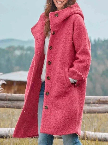 Fleece Winterjas Dames met Capuchon in Roze, productfoto