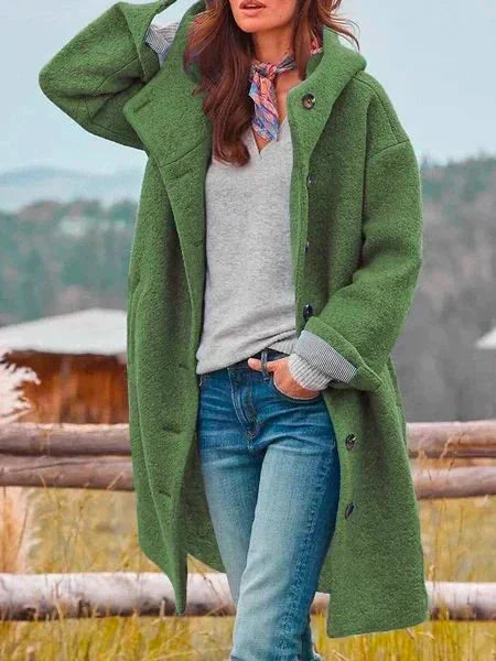 Fleece Winterjas Dames met Capuchon in Donkergroen, productfoto