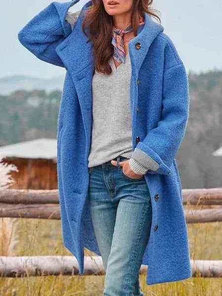 Fleece Winterjas Dames met Capuchon in Blauw, productfoto