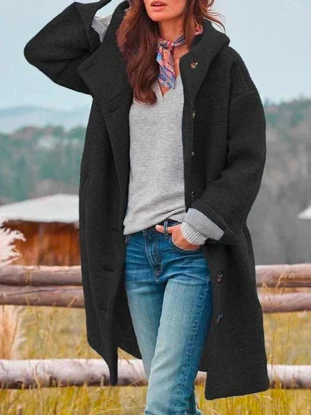 Fleece Winterjas Dames met Capuchon in Zwart, productfoto