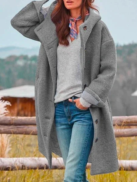 Fleece Winterjas Dames met Capuchon in Grijs, productfoto
