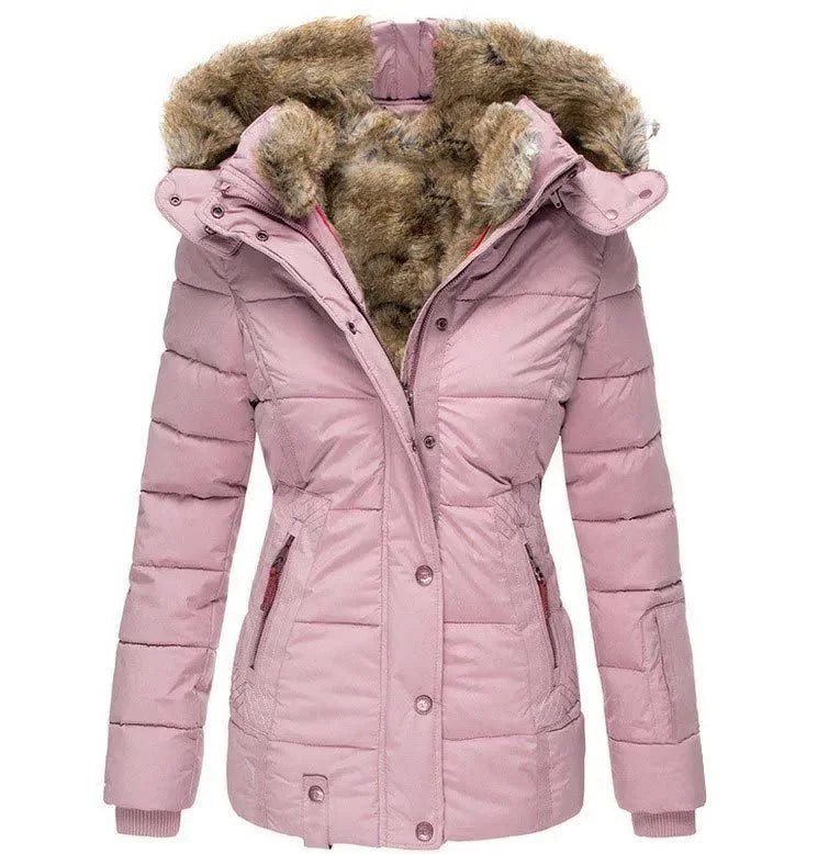Gevoerde Winterjas Dames met Imitatiebont in Oudroze, productfoto