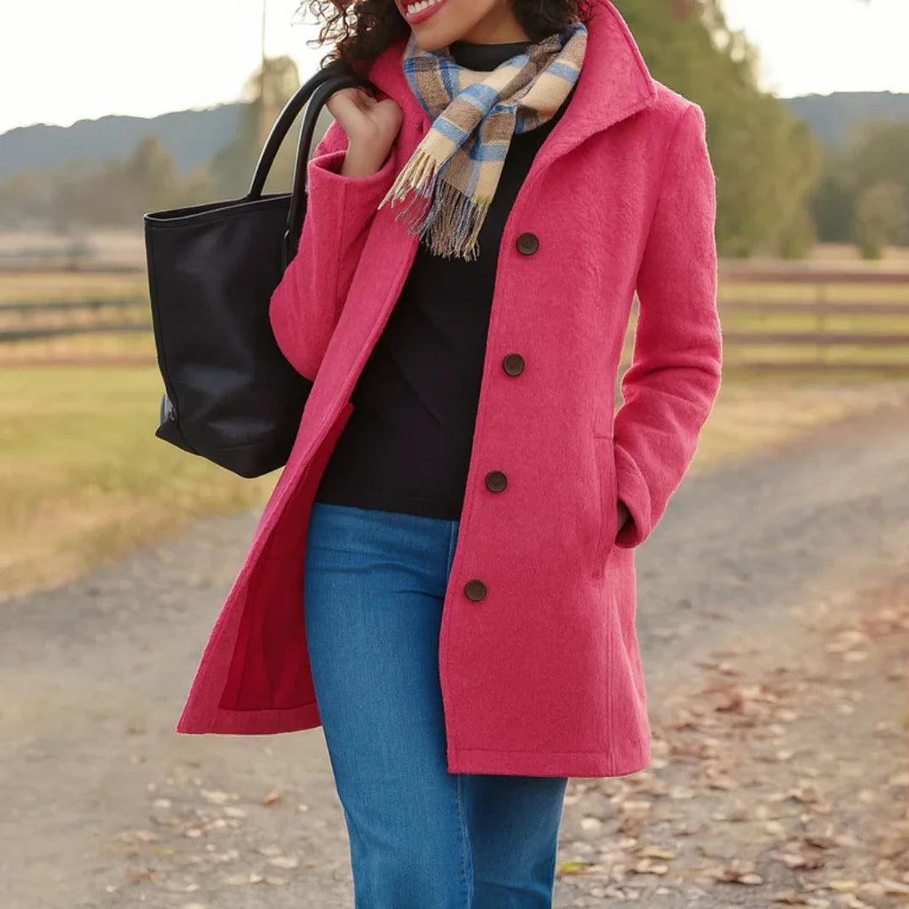 Halflange Winterjas Dames met Knoopsluiting in Roze, productfoto