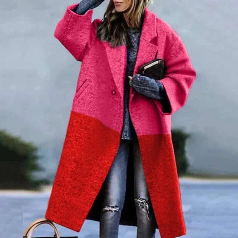 Lange Winterjas Dames Wolmix in Rood, productfoto