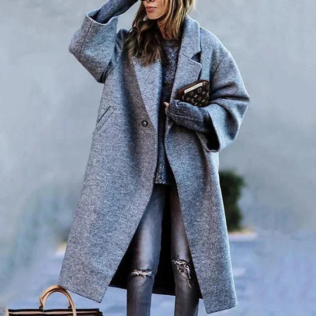 Lange Winterjas Dames Wolmix in Grijs, productfoto