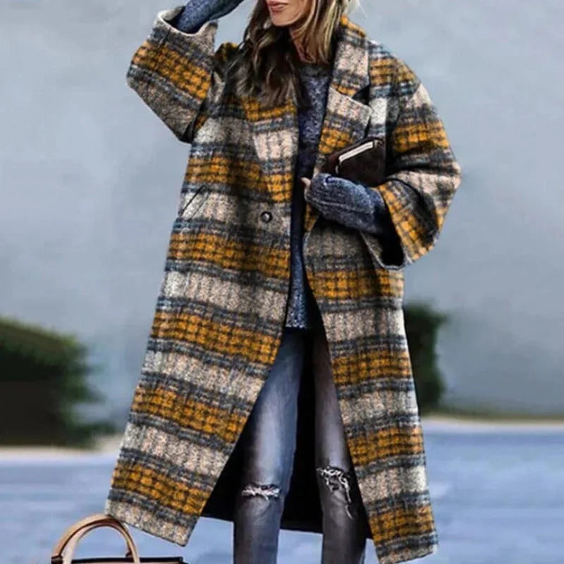 Lange Winterjas Dames Wolmix in Geel, productfoto