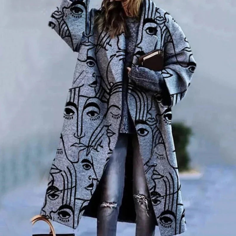 Lange Winterjas Dames Wolmix in Grijs-Zwart, productfoto