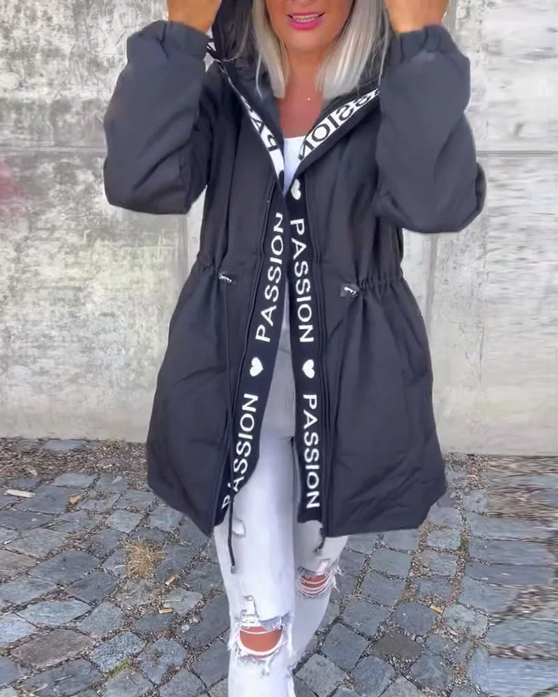 Parka Dames met Capuchon en Trekkoord in Zwart, productfoto