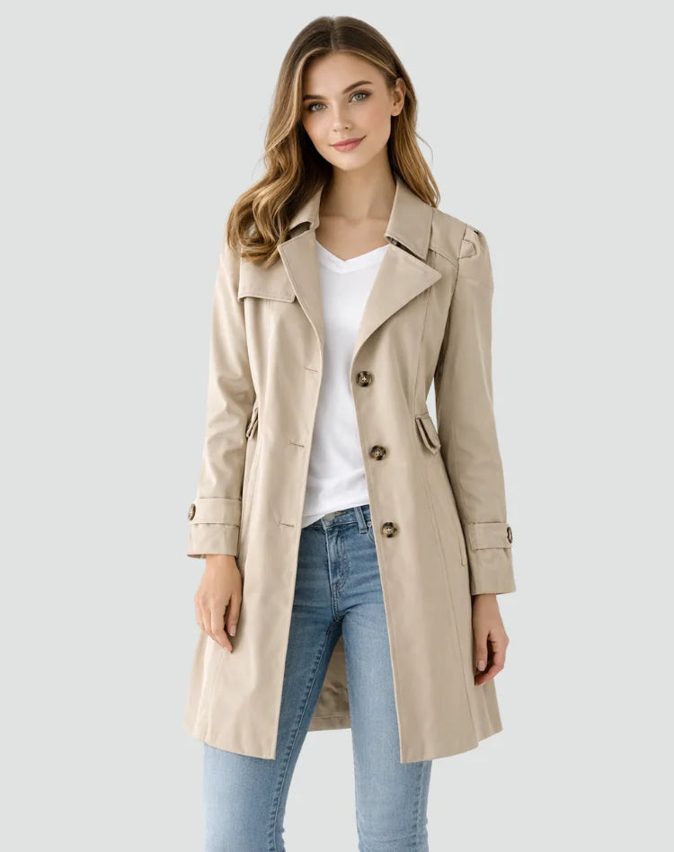 Getailleerde Trenchcoat Dames Halflang in Kaki, productfoto