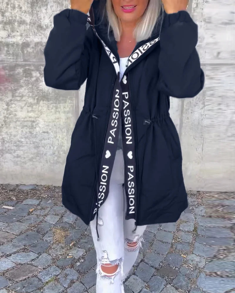 Parka Dames met Capuchon en Trekkoord in Marineblauw, productfoto