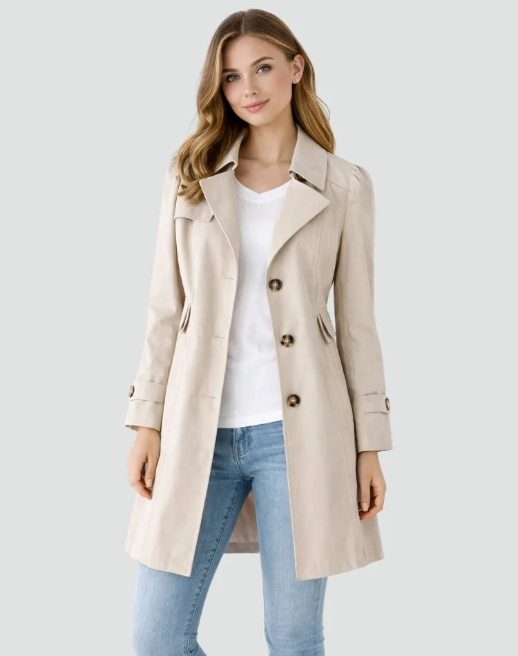 Getailleerde Trenchcoat Dames Halflang in Beige, productfoto