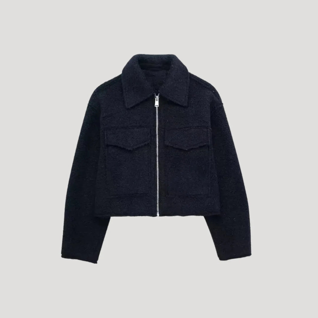 Korte Winterjas Dames met Rits in Marineblauw, productfoto