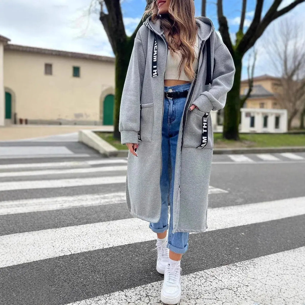 Lange Oversized Jas Dames met Capuchon in Grijs, productfoto