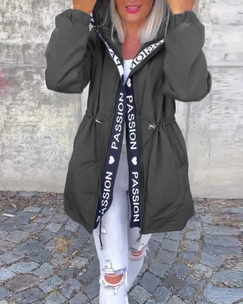 Parka Dames met Capuchon en Trekkoord in Olijfgrijs, productfoto