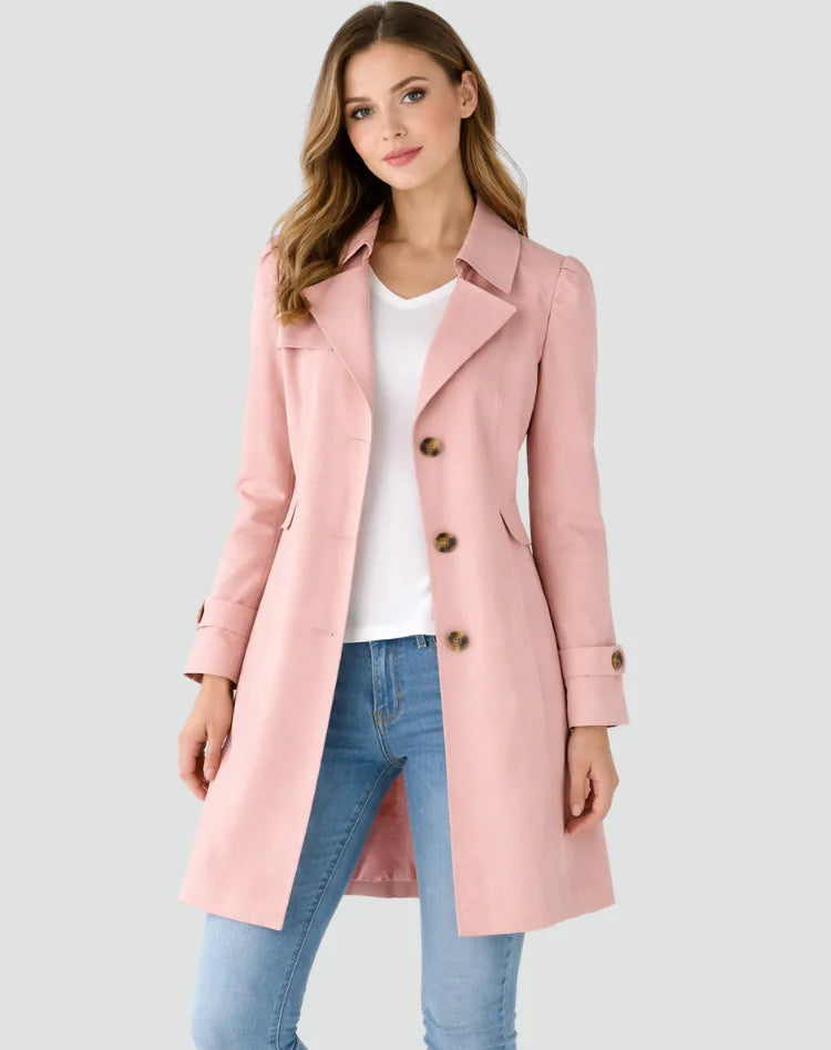 Getailleerde Trenchcoat Dames Halflang in Roze, productfoto