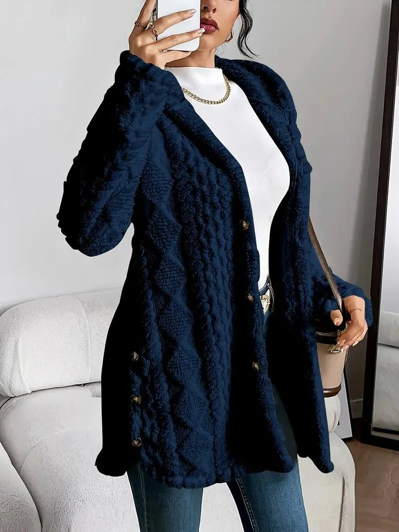 Oversized Vest met Capuchon Dames Fleece in Marineblauw, productfoto