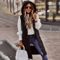 Lange Gewatteerde Bodywarmer Dames met Capuchon in Zwart, productfoto