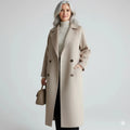 Dubbelrij Winterjas Dames met Revers in Beige, productfoto