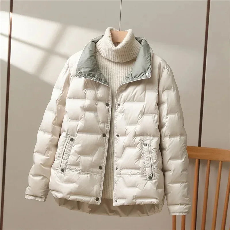 Gewatteerde Jas Dames met Opstaande Kraag in Beige, productfoto