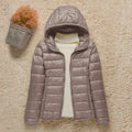 Pufferjas Dames Lichtgewicht met Capuchon in Taupe, productfoto