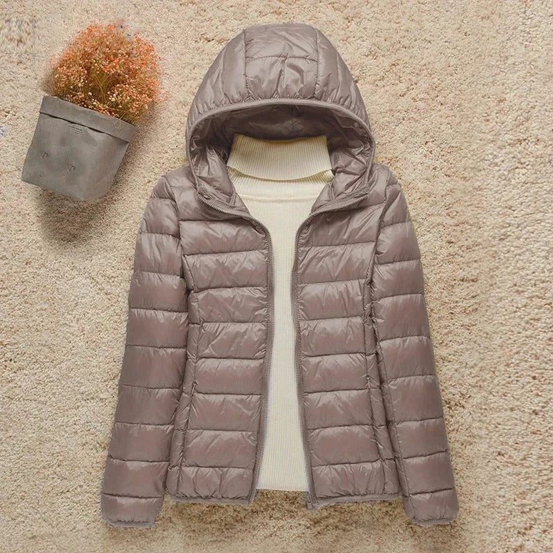 Pufferjas Dames Lichtgewicht met Capuchon in Taupe, productfoto