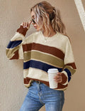 Gestreepte Trui Dames Grofgebreid Oversized in Crème Gestreept, productfoto
