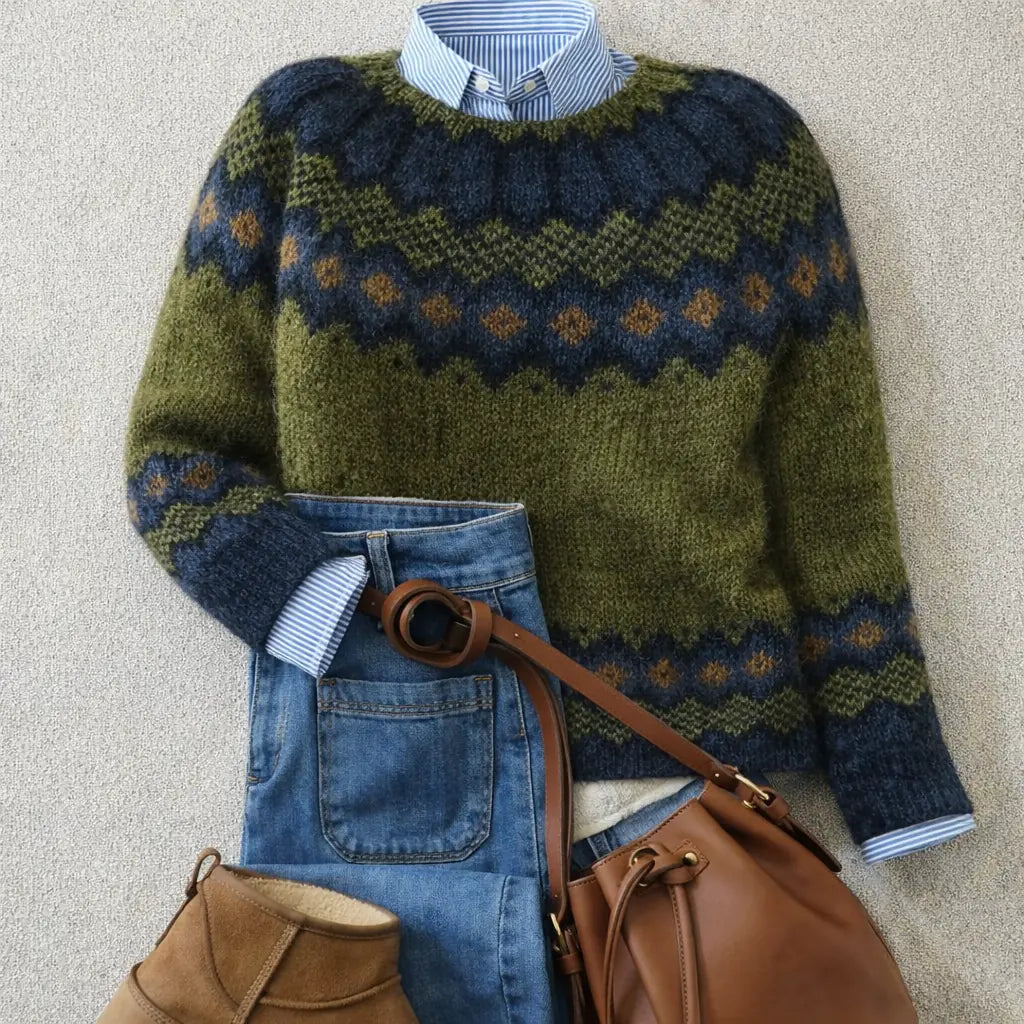 Kersttrui Dames met Fair Isle Patroon in Groen, productfoto