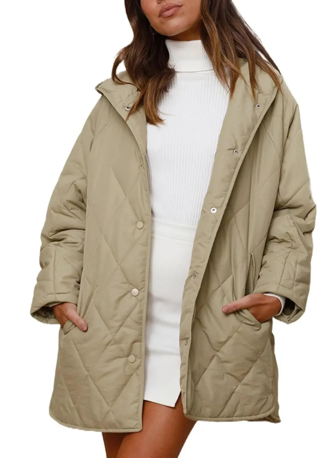 Oversized Parka Dames met Capuchon in Zandgroen, productfoto