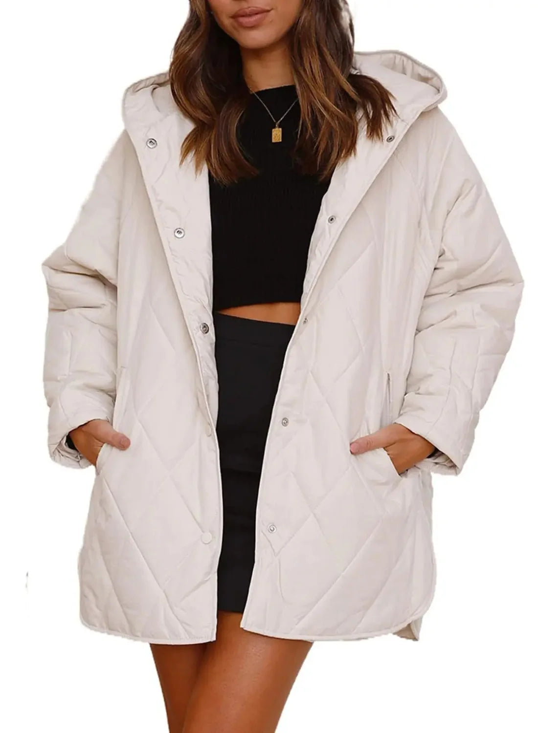 Oversized Parka Dames met Capuchon in Beige, productfoto