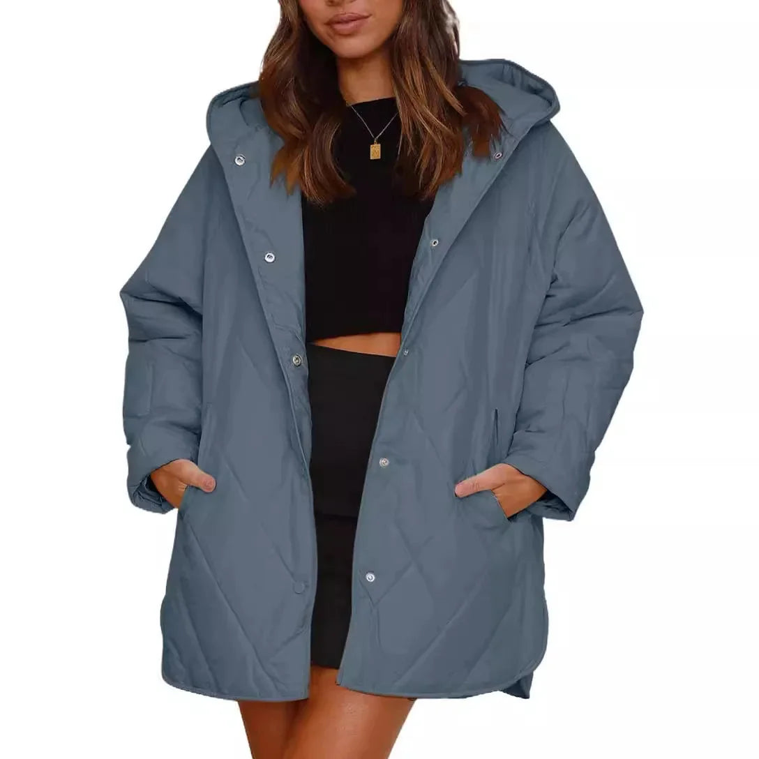 Oversized Parka Dames met Capuchon in Grijsblauw, productfoto