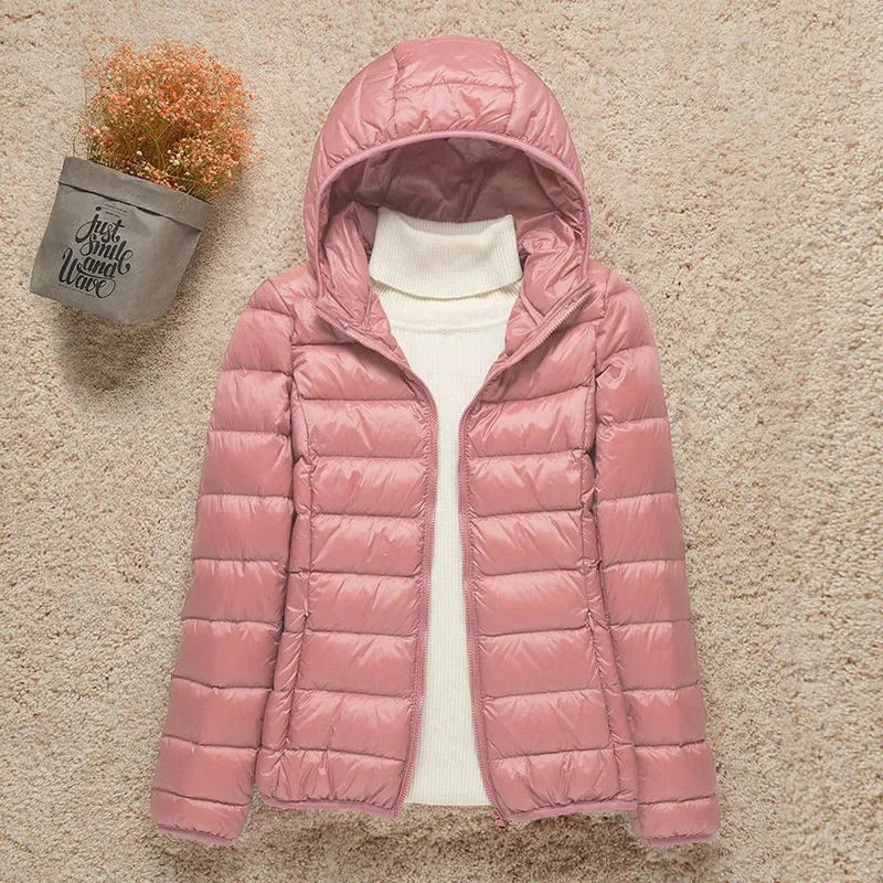 Pufferjas Dames Lichtgewicht met Capuchon in Roze, productfoto