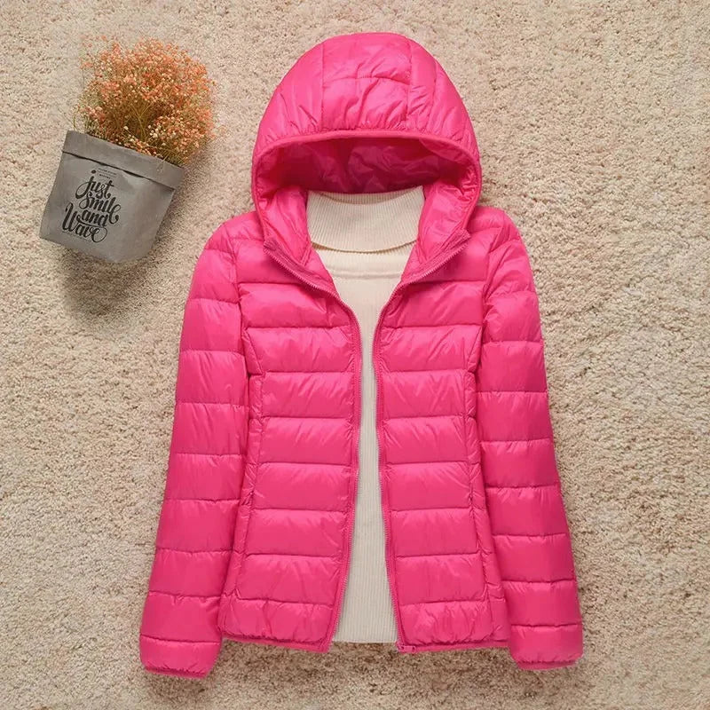 Pufferjas Dames Lichtgewicht met Capuchon in Fuchsia, productfoto