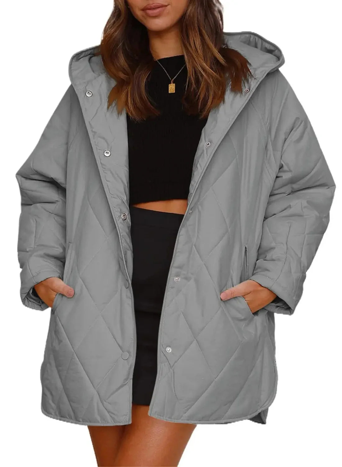 Oversized Parka Dames met Capuchon in Grijs, productfoto