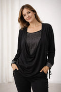 Glitter Top Dames met Lange Mouwen in Zwart, productfoto