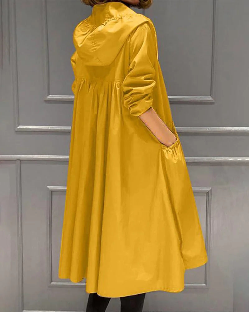 Lange Trenchcoat Dames met Capuchon in Geel, productfoto