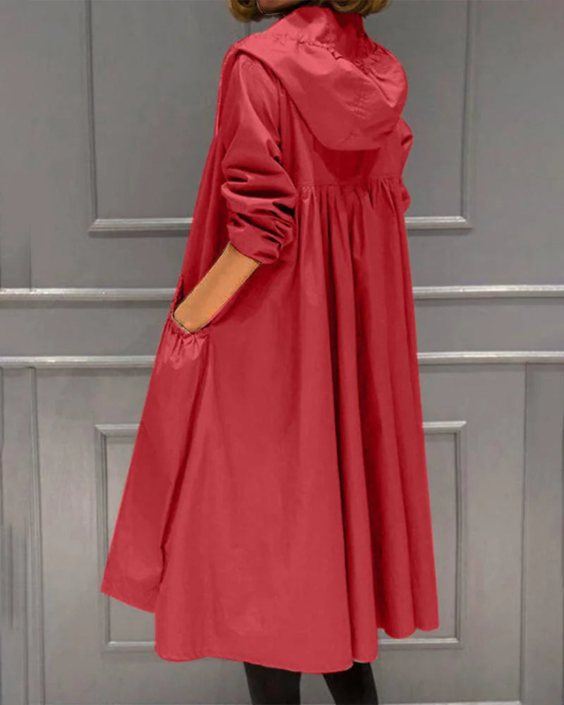 Lange Trenchcoat Dames met Capuchon in Rood, productfoto