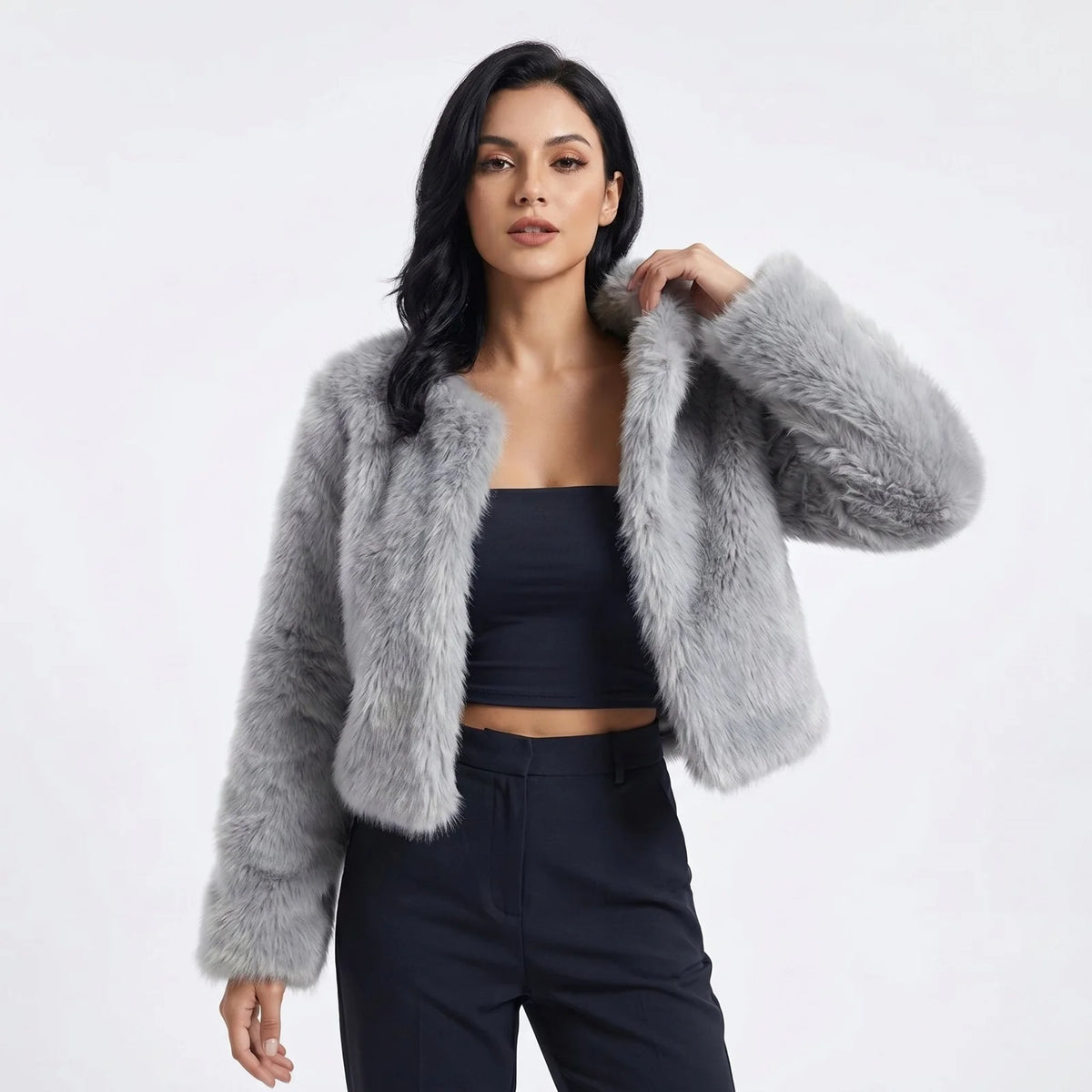 Kort Imitatiebont Jasje Dames in Grijs, productfoto