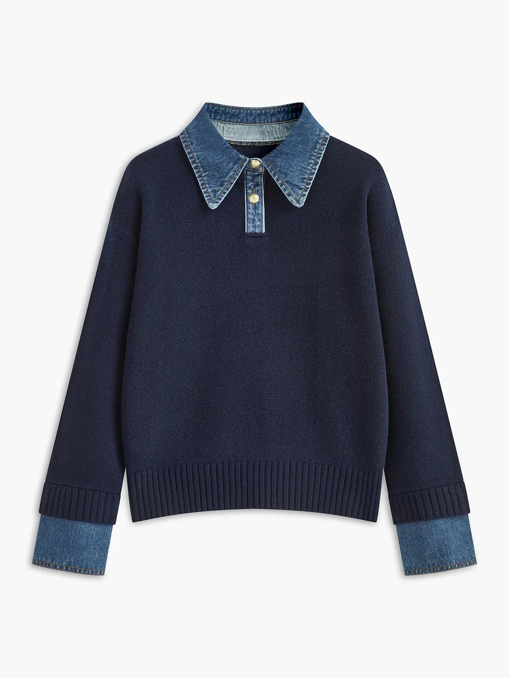 Trui met Kraag Dames 2-in-1 in Marineblauw, productfoto