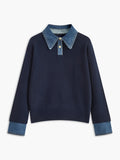 Trui met Kraag Dames 2-in-1 in Marineblauw, productfoto