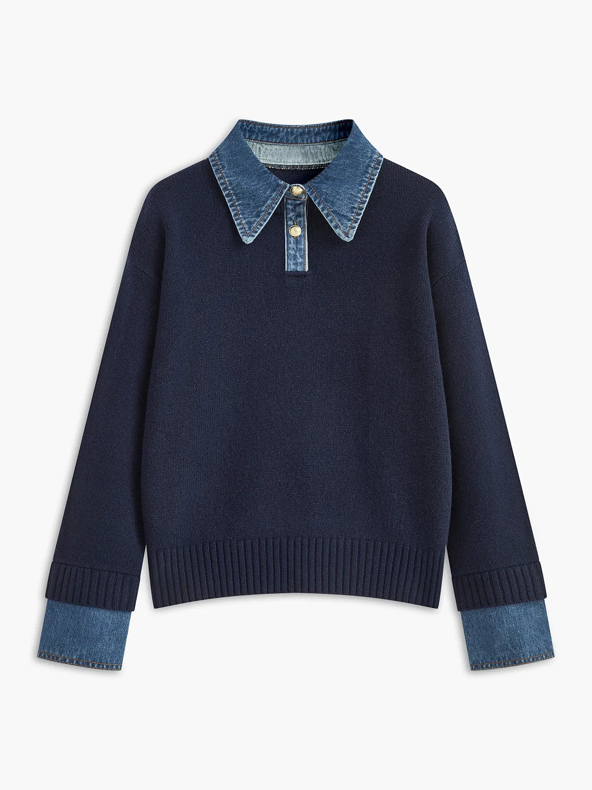 Trui met Kraag Dames 2-in-1 in Marineblauw, productfoto
