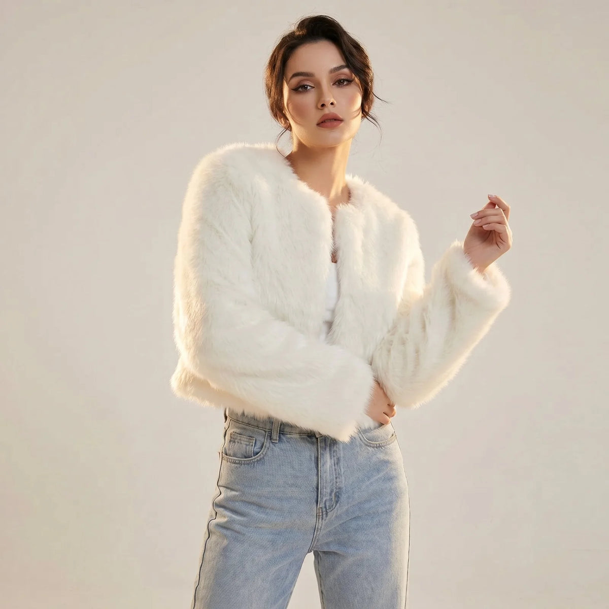 Kort Imitatiebont Jasje Dames in Wit, productfoto