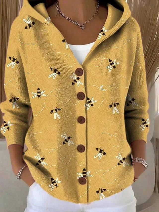 Lang Vest Dames met Capuchon en Patchworkprint in Geel, productfoto
